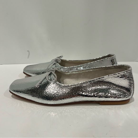 Freda Salvador Jada Square Toe metallic Silver Leather Shoes Ballet Flat Size 9 - Picture 5 of 16